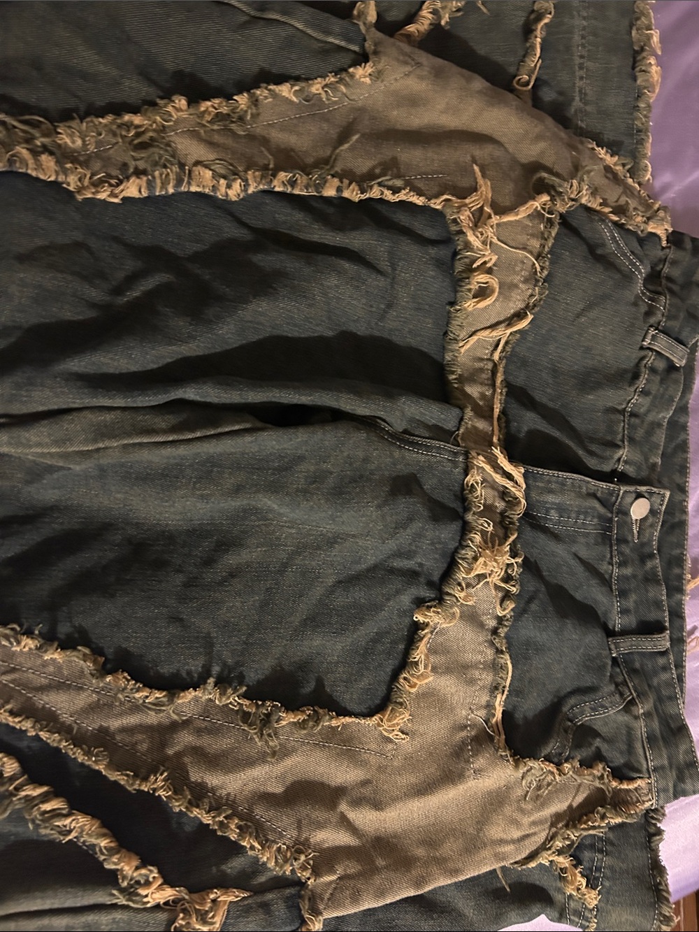 SHEIN Dark Blue Straight Leg Jeans with Distressed Trim